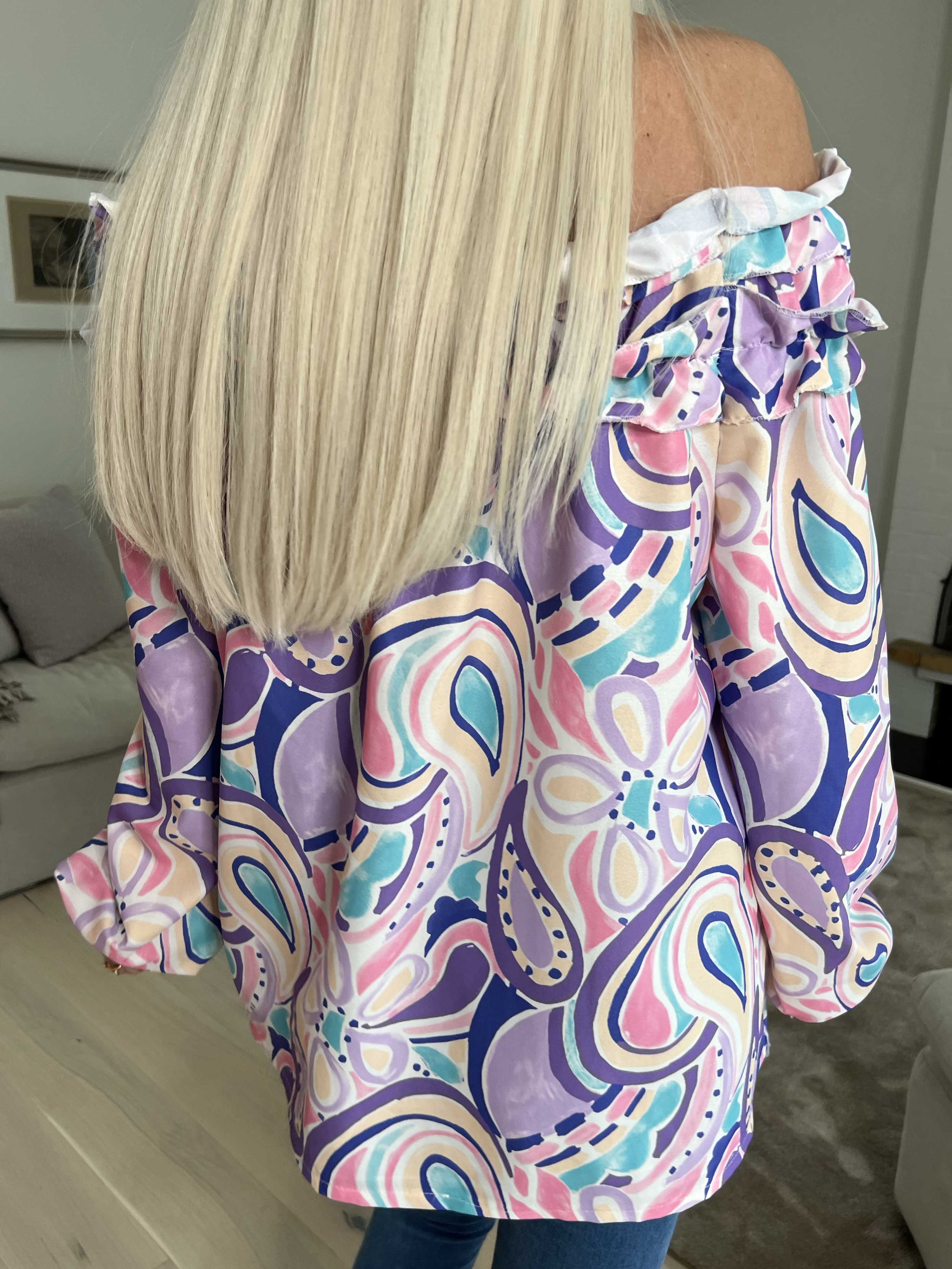 Chili Pattern - Langærmet mønstret tunika med flæser